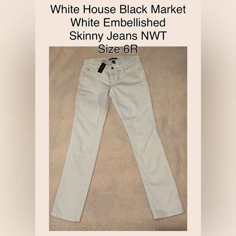 Vintage WHBM White House Black Market Slim White Embellished Jeans NWT size 6R
